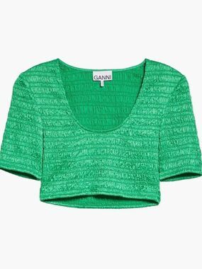 NWTs Ganni Smock Crinkle Satin Crop Top Size 6